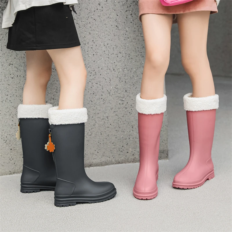 新款时尚雨鞋女士高筒加厚防滑耐磨加绒保暖防寒潮流高颜值防水鞋