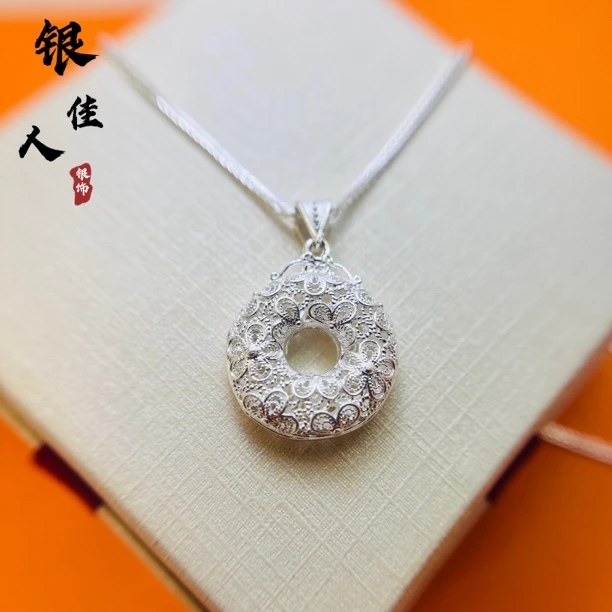 坠链均足银 精品花丝平安扣+肖邦链 手工轻奢坠链时尚百搭银色