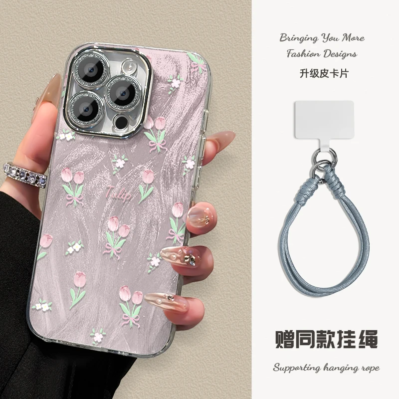 适用于苹果16华为OPPO小米VIVO高级感时尚闪粉羽纱手机壳AJ0014