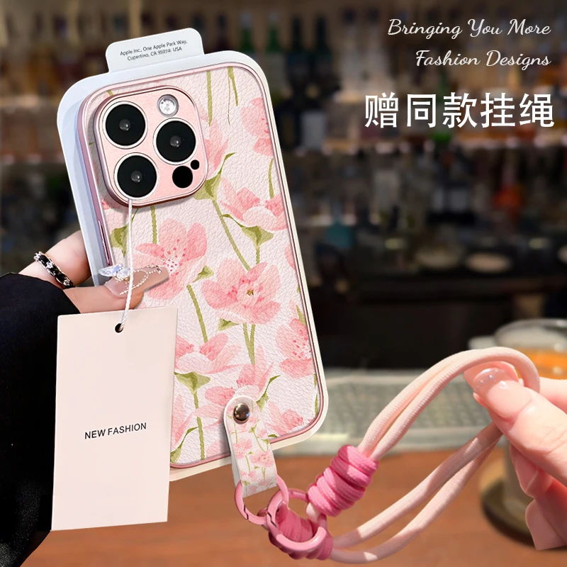 适用于苹果16华为OPPO小米VIVO百搭创意金属漆小羊皮手机壳HA0323