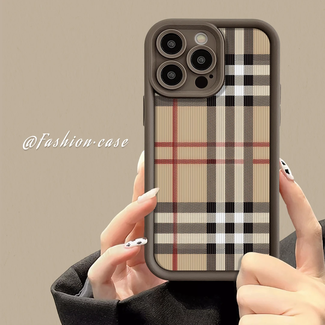 适用于苹果16华为OPPO小米VIVO简约创意格纹潮LJ阶梯手机壳1F353