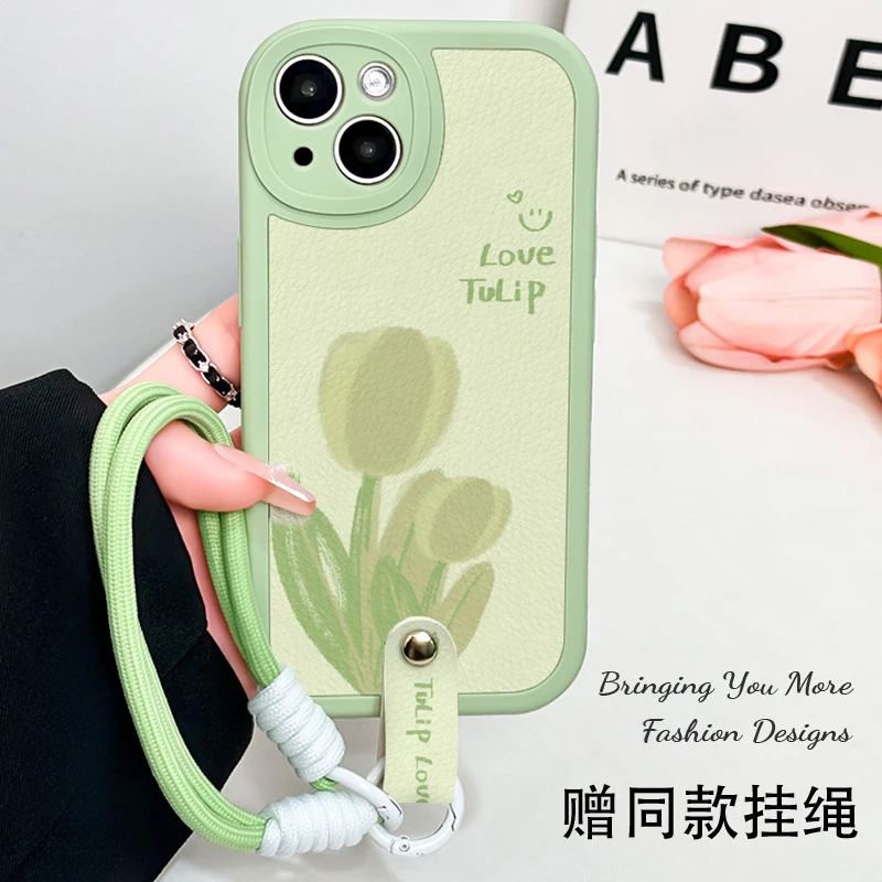 适用于苹果16华为OPPO小米VIVO设计感清新防摔手机壳皮纹EA0044
