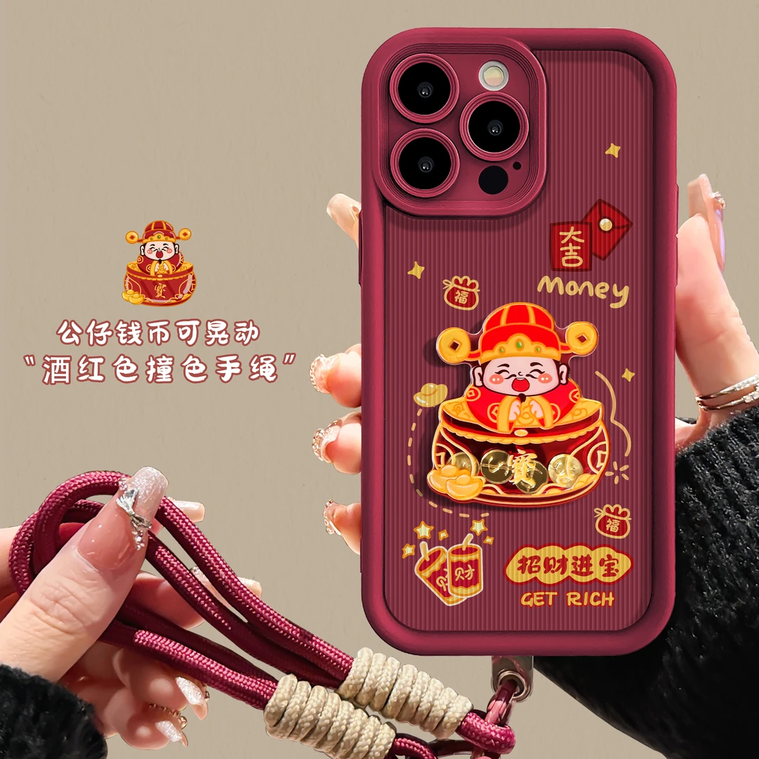 适用于苹果16华为OPPO小米VIVO防摔财神公仔LJ阶梯手机壳1F726