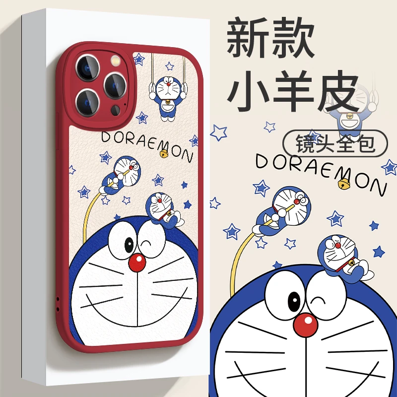 适用苹果华为OPPO小米VIVO简约防摔爆款小叮当猫手机壳皮纹yp2992