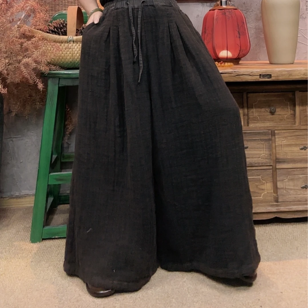 美子原创春季新款汉麻炒色休闲百搭阔腿裤（裤长92）