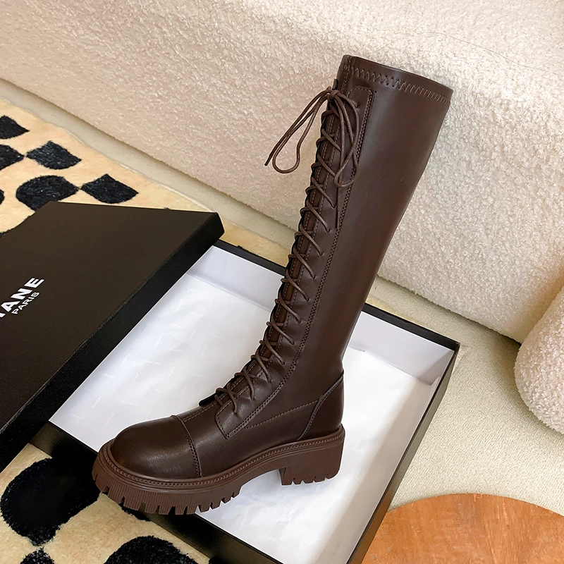 西瓜姐姐~真皮长筒靴女2025秋冬加绒骑士靴显瘦长靴厚底高筒靴