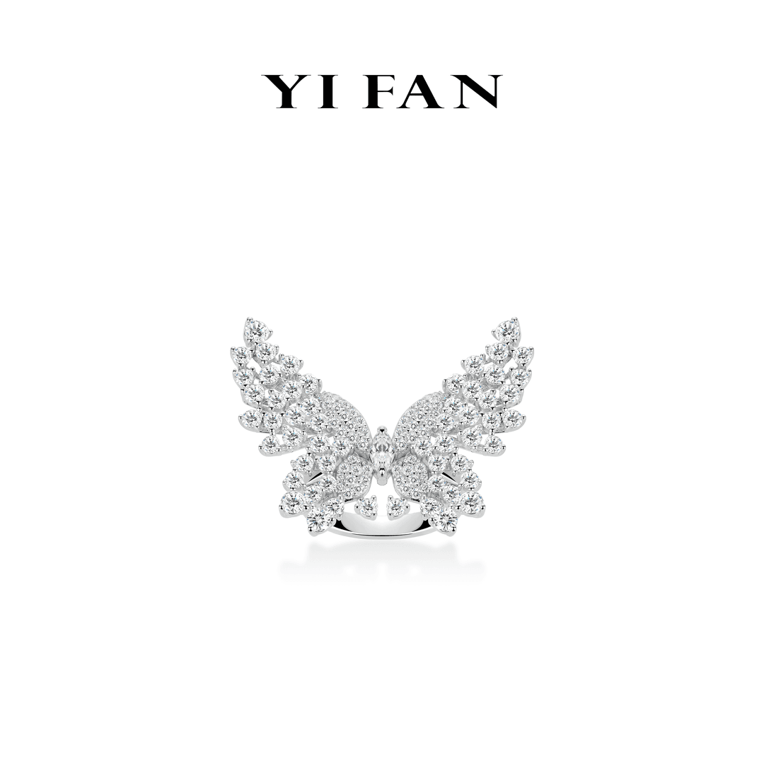 925银合成锆石戒指 1677-白色满钻蝴蝶个性百搭戒指