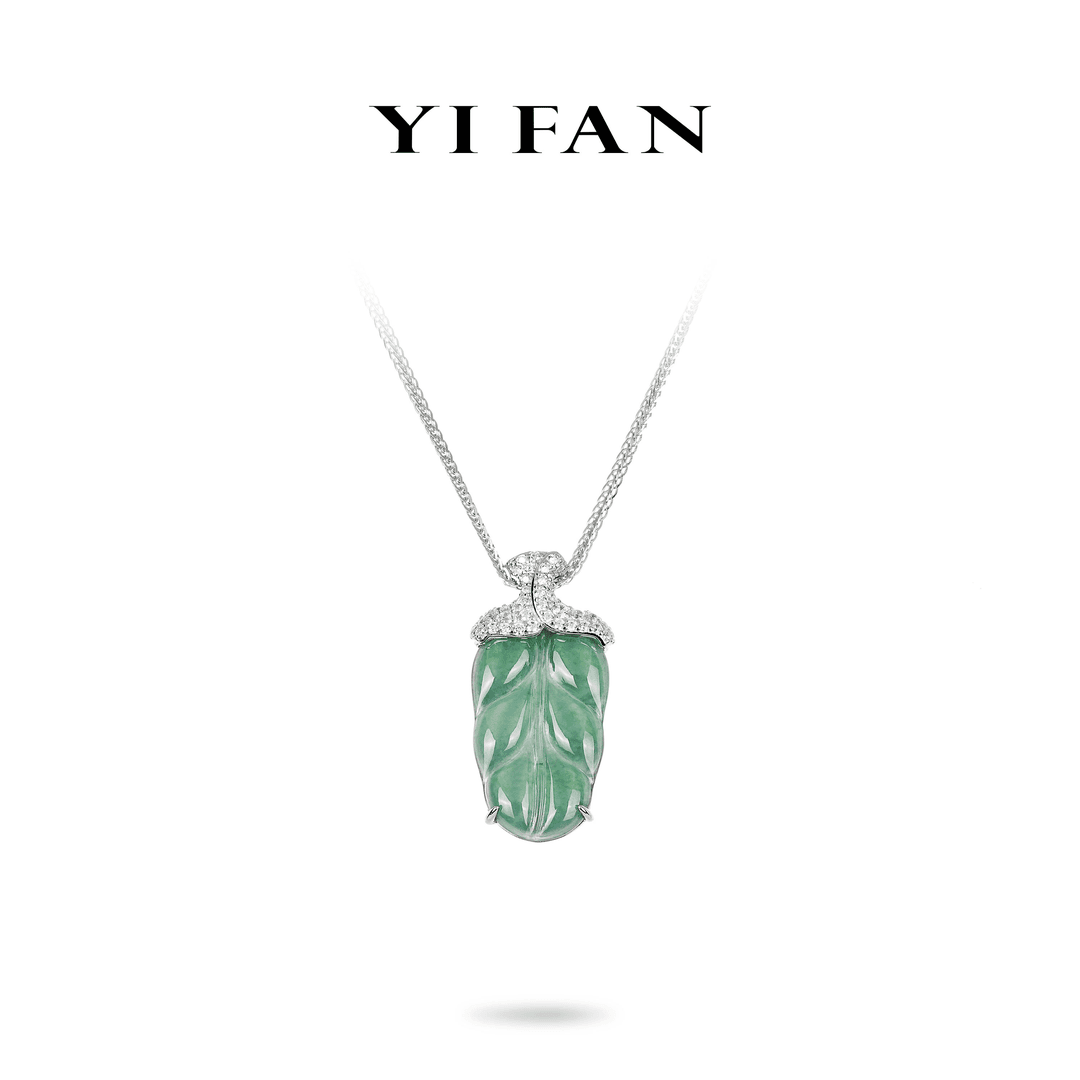 坠链均925银合成锆石 2537-绿色叶子简约项链