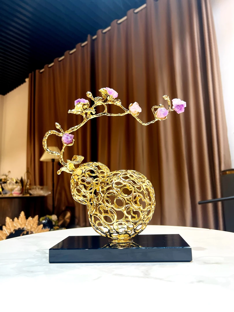 蛇年新款现代轻奢葫芦摆件紫水晶摆件玄关酒柜电视柜地柜工艺品