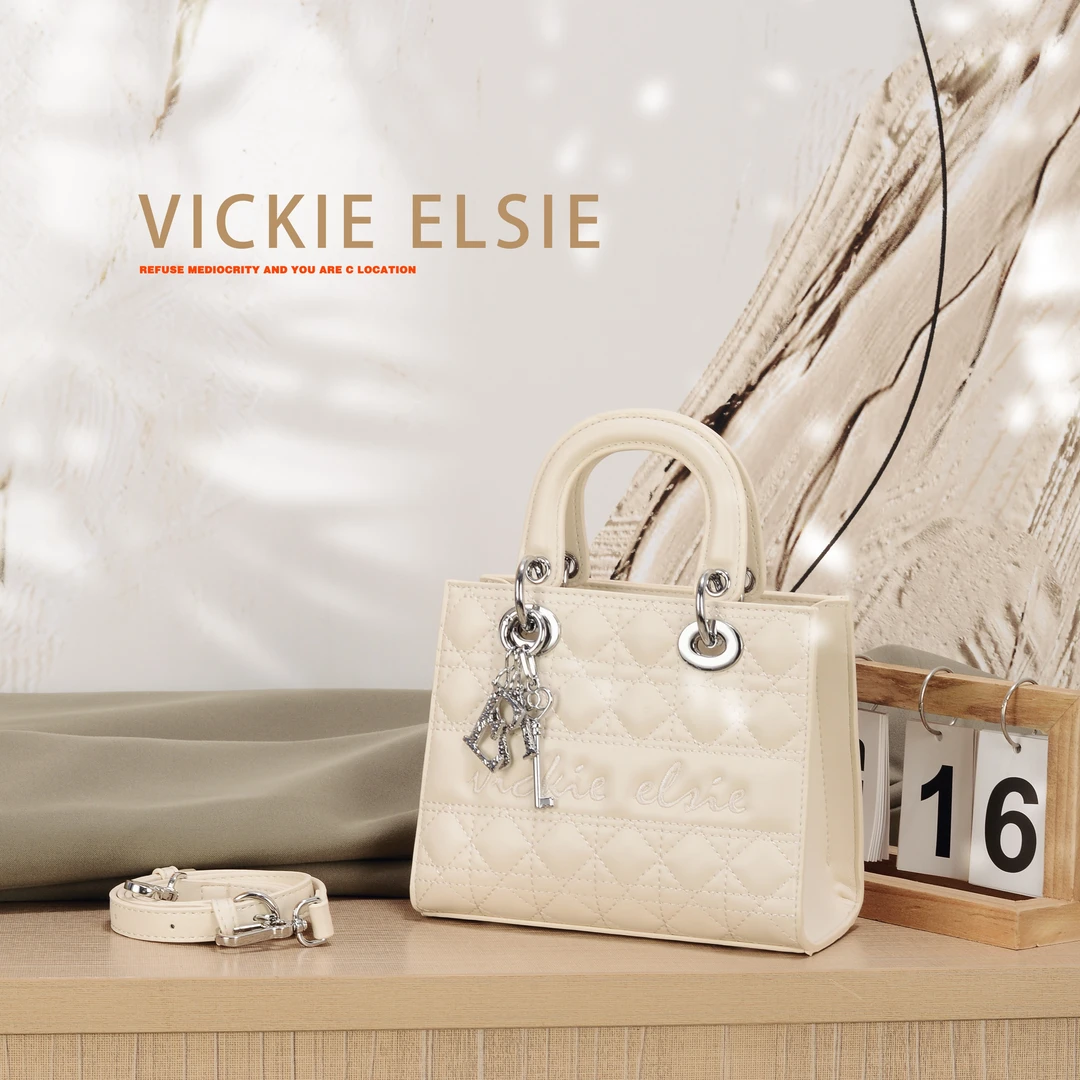 VICKIEEISIE女士洋气白色鳄鱼纹小众百搭 轻奢高颜值手提戴妃女包