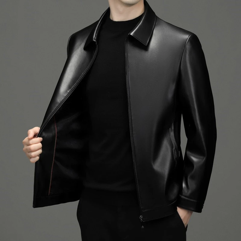 皮衣男真皮中老年爸爸装绵羊皮商务休闲海宁秋款皮夹克外套