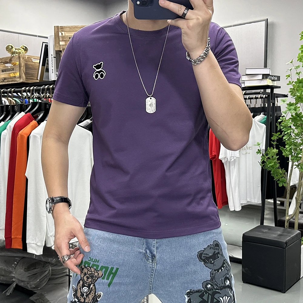 欧货冰丝短袖T恤男潮牌轻奢网红款男生潮流短袖男款爆款2024新款