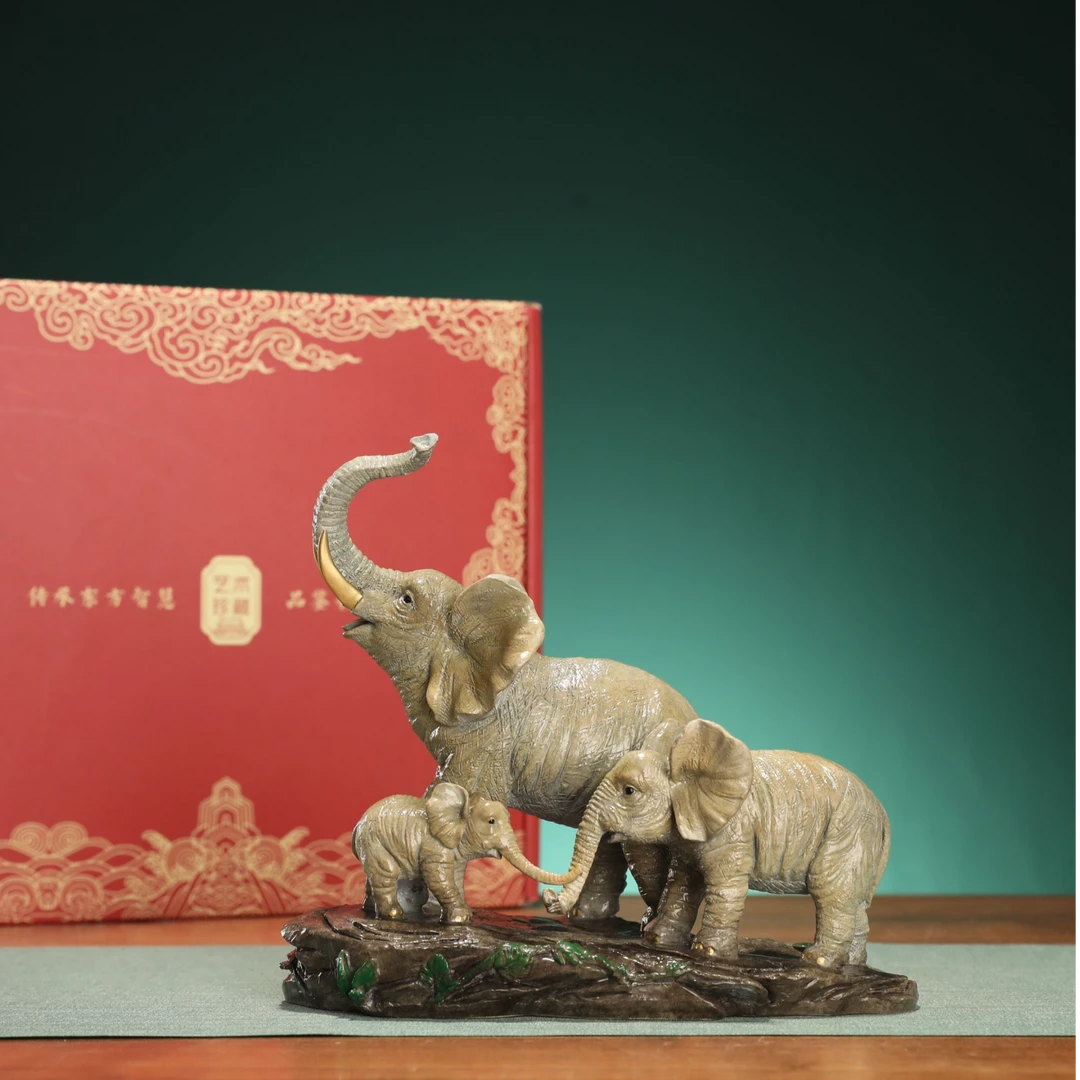 阖家欢乐-象摆件彩铜工艺品家居装饰送礼寓意彩绘客厅玄关新中式