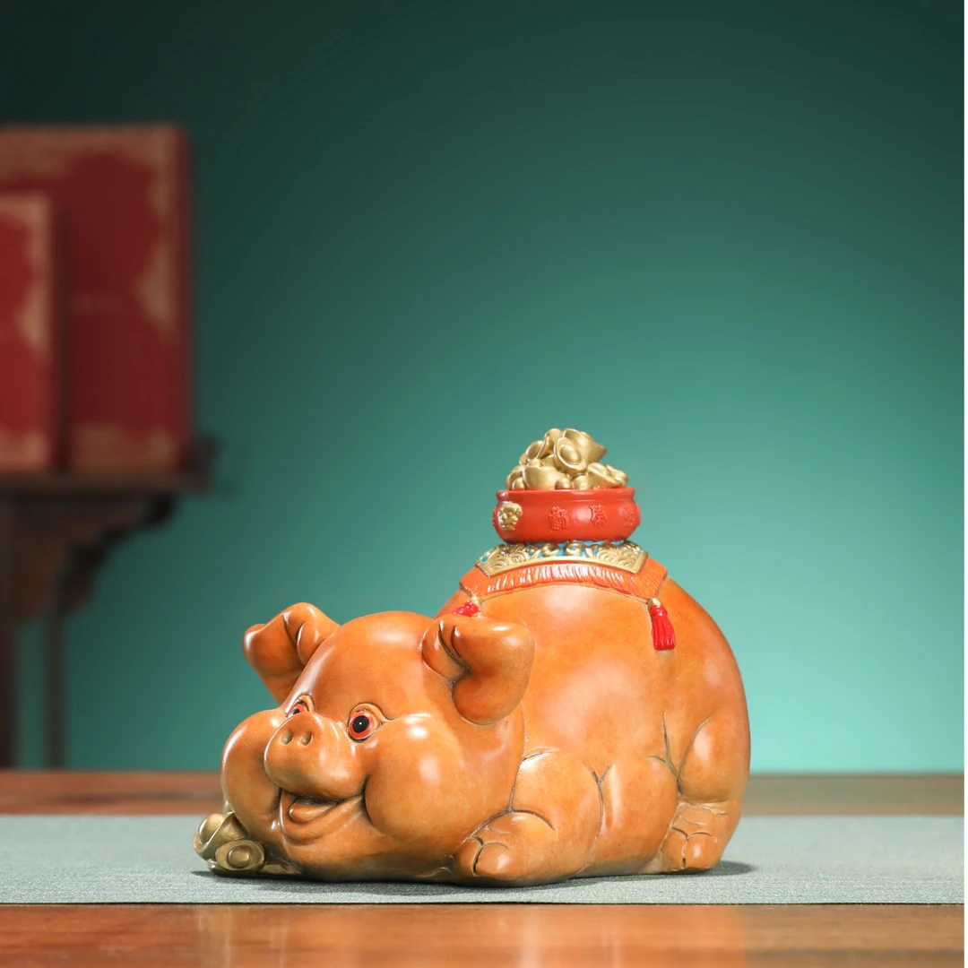 聚宝小猪-猪摆件彩铜工艺品家居装饰送礼寓意彩绘客厅玄关卡通