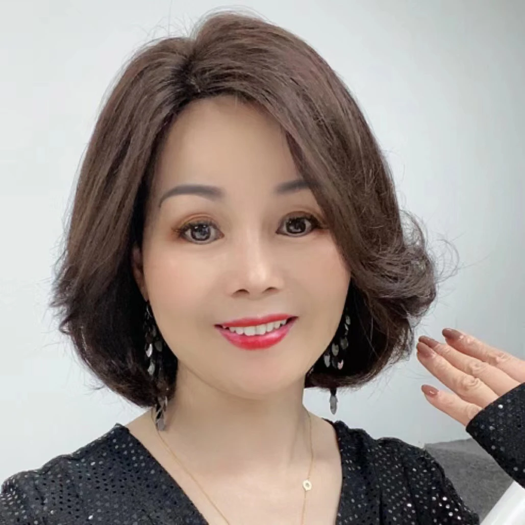 丽诗雅假发时尚主持人同款时尚慵懒风波波头全真发纯手工钩织