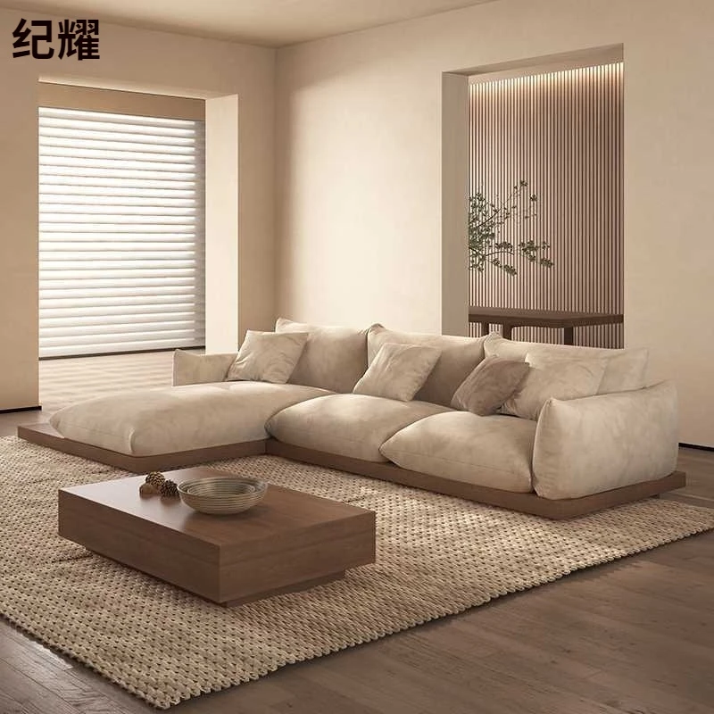 高级新款日式定制原木侘寂风地台面包布艺沙发客厅极简创意家具