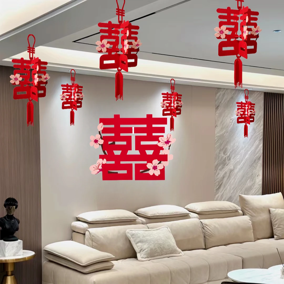 立体桃花喜字灯笼挂饰客厅装饰结婚婚房布置新房婚礼婚庆灯笼挂件