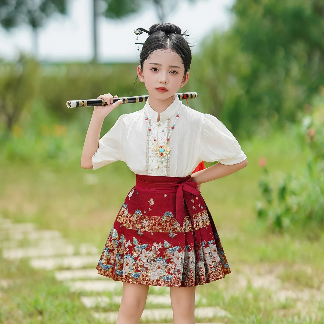 槿木缘【蝶恋花】女童2025新款马面裙中国风上衣亲子装汉服短裙夏季