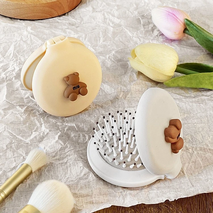 可爱迷你一体梳子小镜子随身迷你气垫梳折叠两用翻盖旅游外出便携