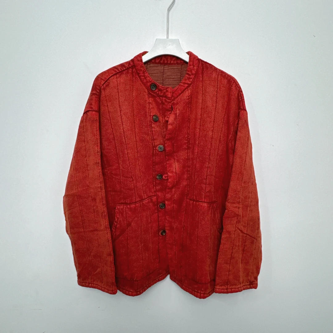 【流浪记LL】K44橘红色时尚圆领经典秋季百搭开衫