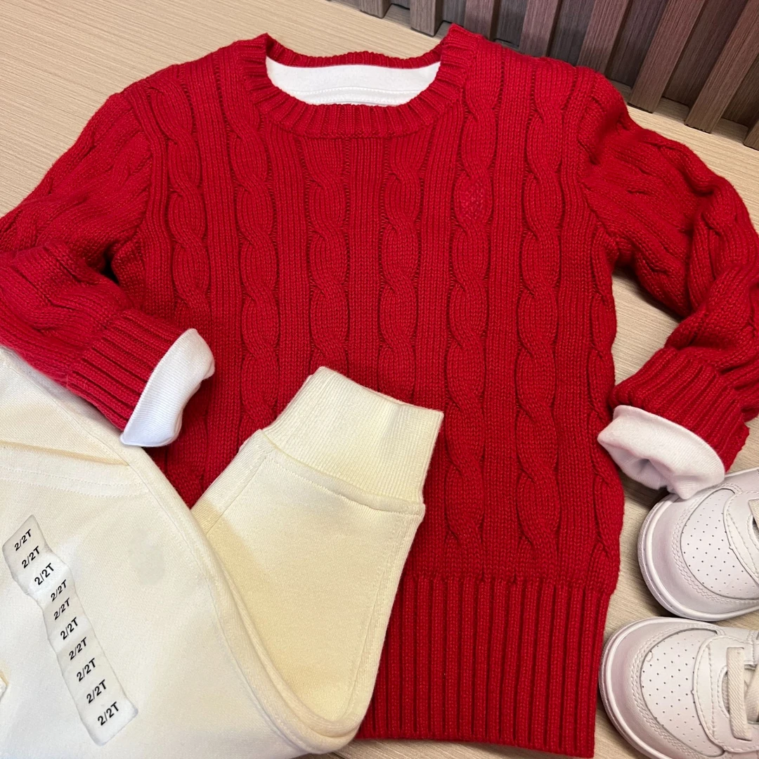 （2）经典款/儿童男童女童圆领套头缴花毛衣