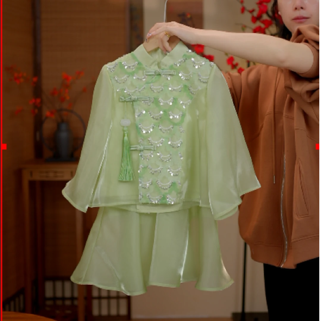 AODUOSEN/奥多森高端定制女童两件套新国风高能感汉元素中式套装