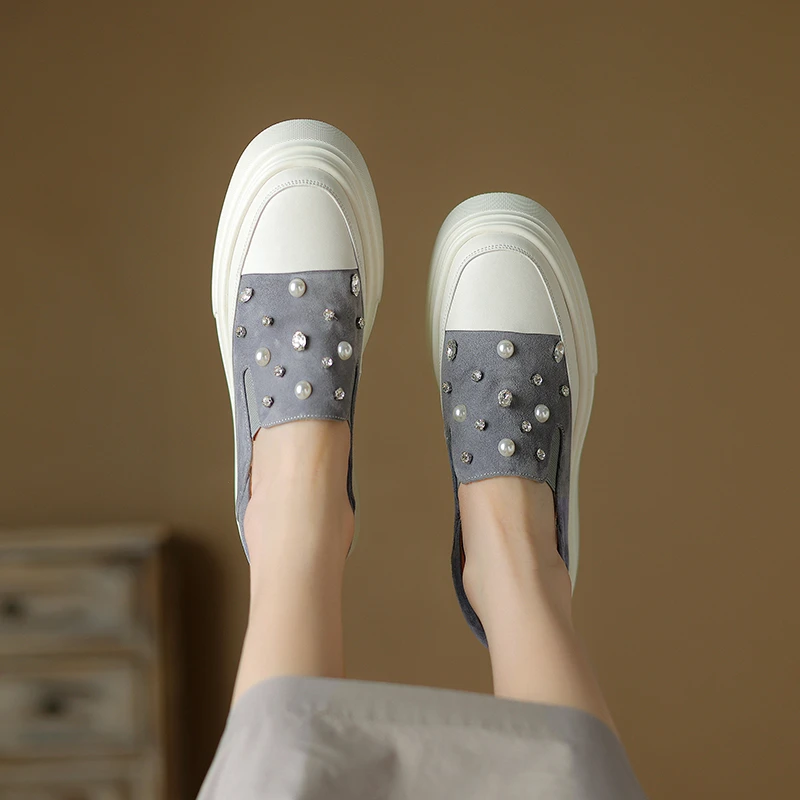 手工鞋/7CM高跟时尚厚底小皮鞋增高松糕底乐福鞋水钻懒人单鞋S328