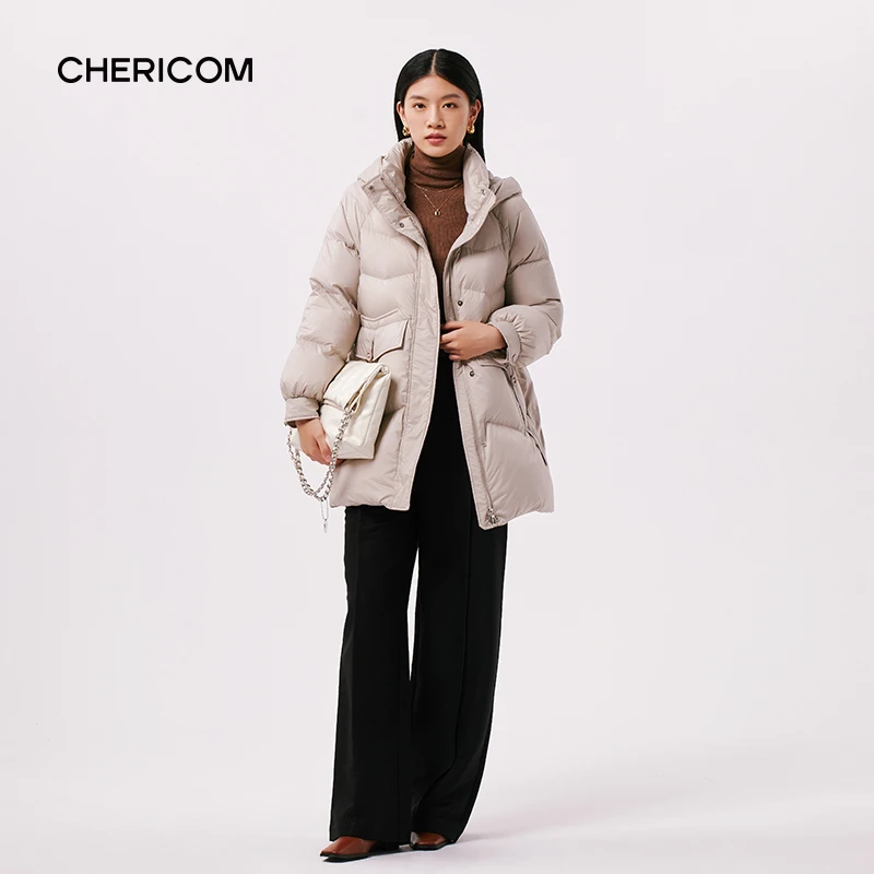 千仞岗冬季女士中长款连帽轻奢休闲保暖舒适户款羽绒服Y299179Y