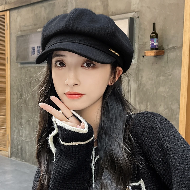 帽子女秋冬季时尚韩版潮显脸小适合短发百搭春秋贝雷帽鸭舌八角帽