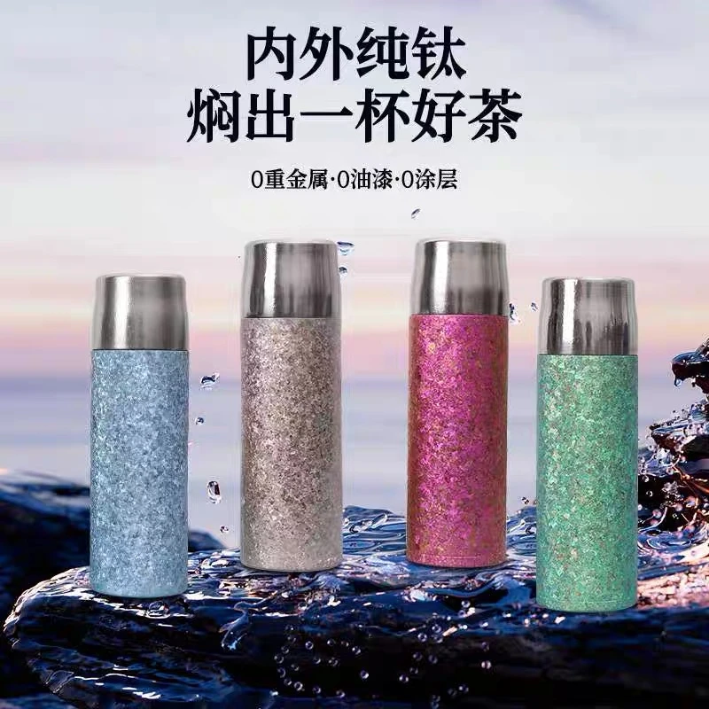 纯钛双盖500ml彩色保温杯大冰花精致户外便携商务杯主人杯