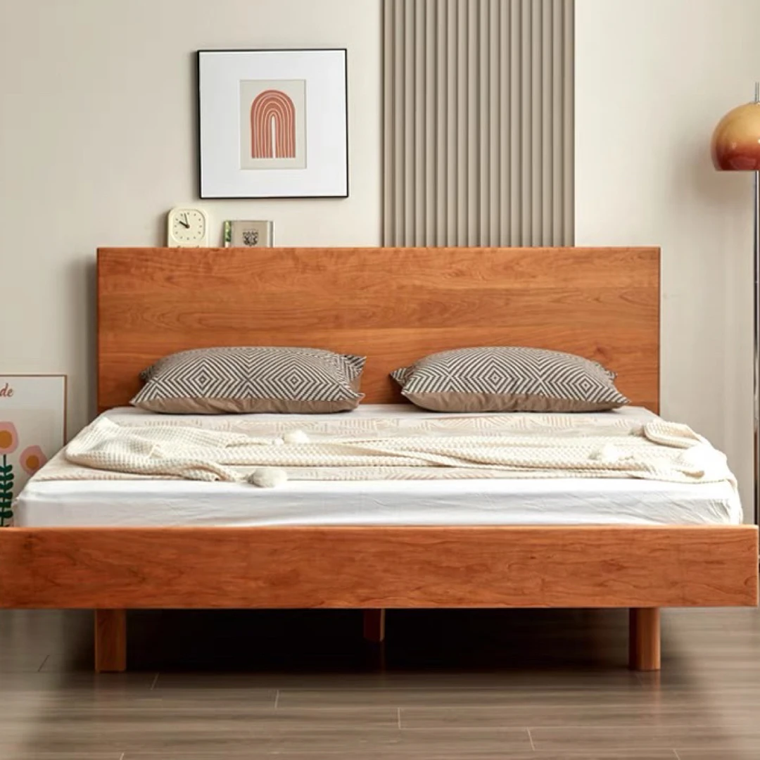 北欧樱桃木悬浮床全实木日式简约双人床1.8米床1.5米原木风大板床