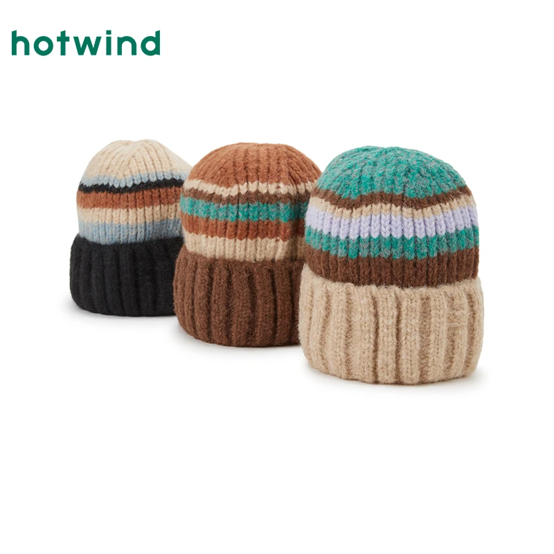【咩咩专属】热风2024年冬季新款女士彩条针织毛线帽P006W4802