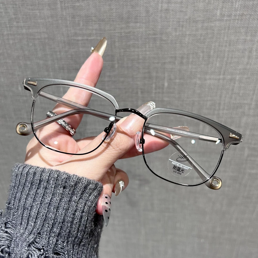 小脸男女通用的斯文半框时尚眼镜可配度数镜片防蓝光时尚眼镜框架