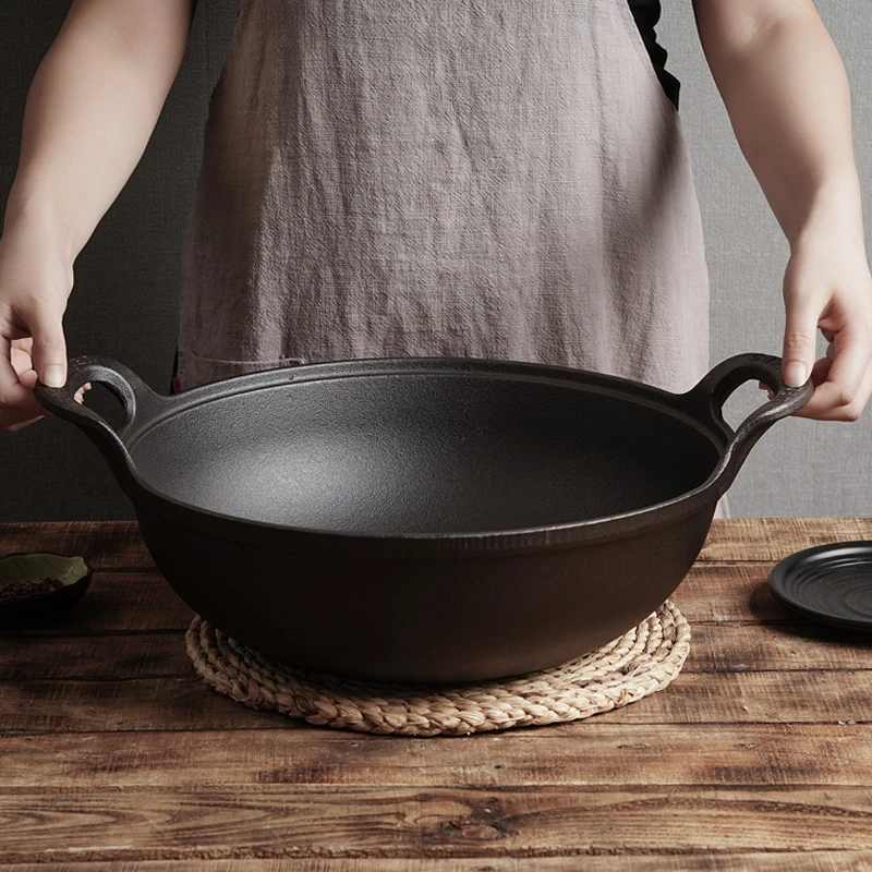 34/36cm铸铁锅元宝锅炖锅老式铁锅炒菜锅家用双耳传统加厚生铁锅