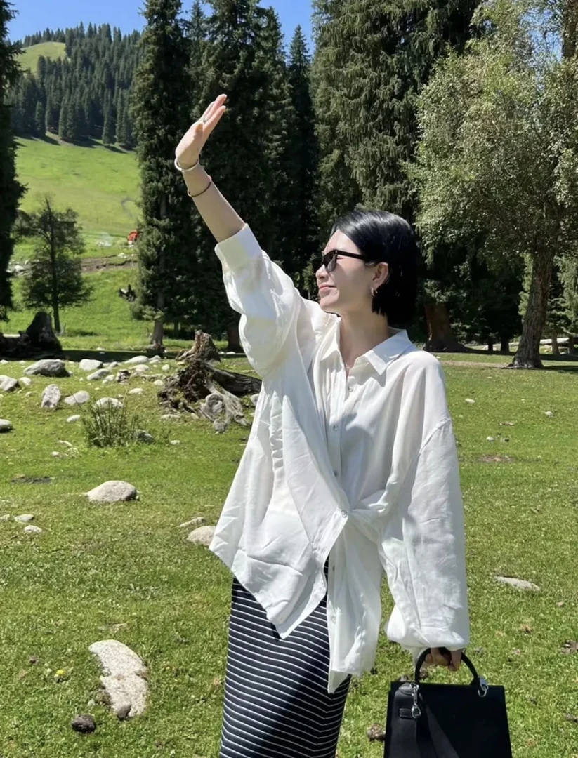 特价青苍 Az LongQuan 果冻丝三色衬衫 QCSL24424