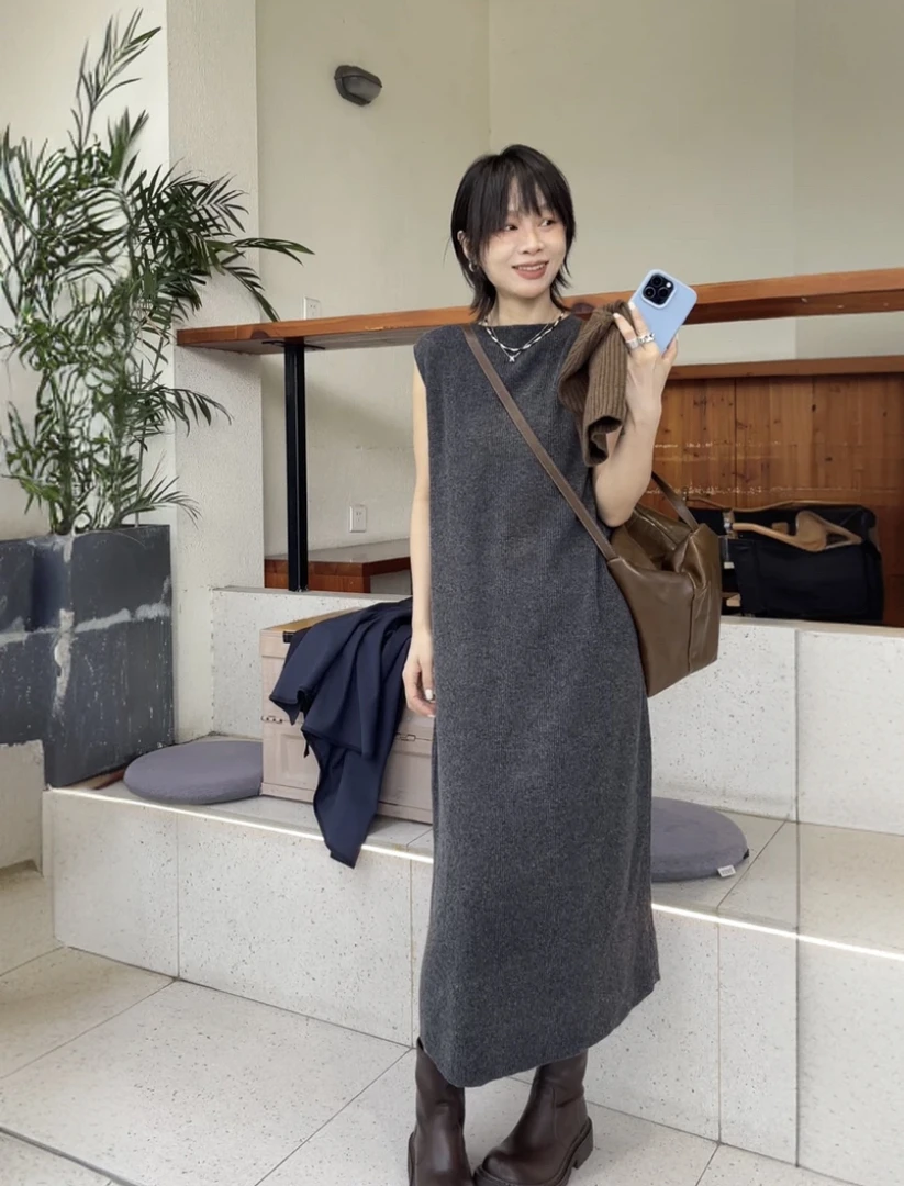 Az LongQuan 知性针织羊毛背心裙 设计师新款百搭连衣裙 sh9135