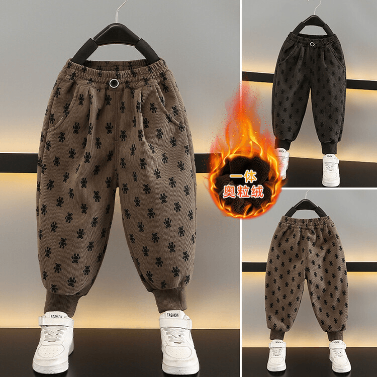 男童加绒裤子秋冬款洋气小童宝宝休闲裤加厚一体绒儿童装长裤冬季