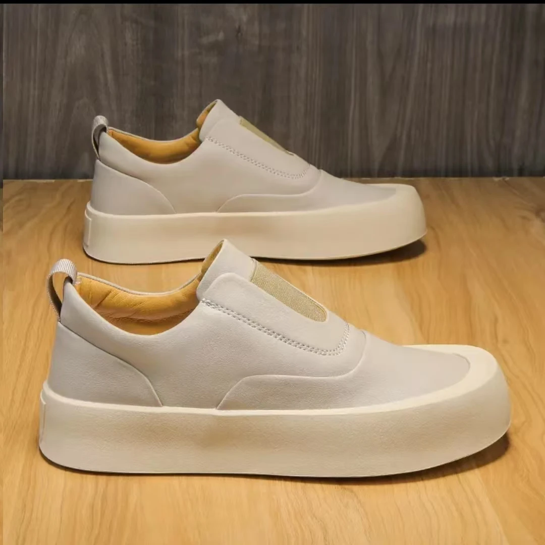 男士低帮一脚蹬休闲皮鞋男士舒适时尚百搭夏季透气潮流厚底