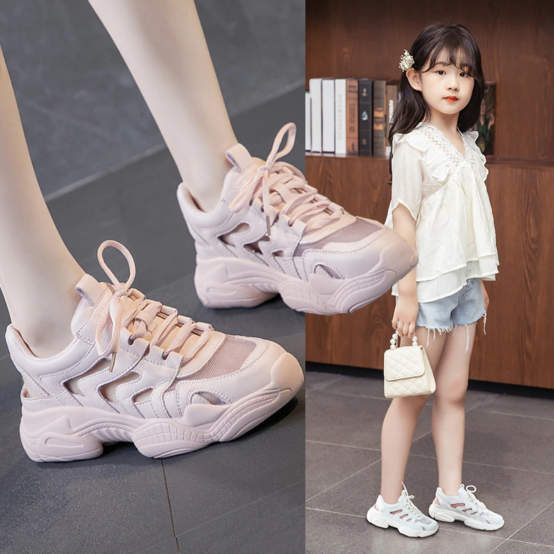 女童运动凉鞋网红夏季透气镂空运动鞋2025新款中大童女孩老爹鞋潮
