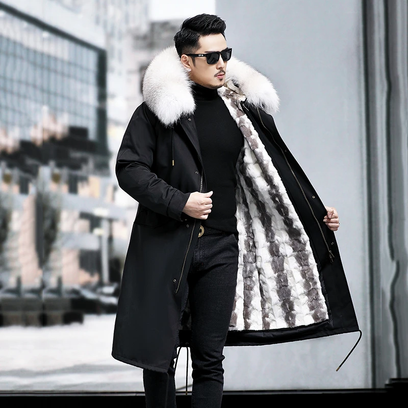 2025海宁新款皮草外套派克服男水貂毛整貂内胆中长款狐狸毛大毛领