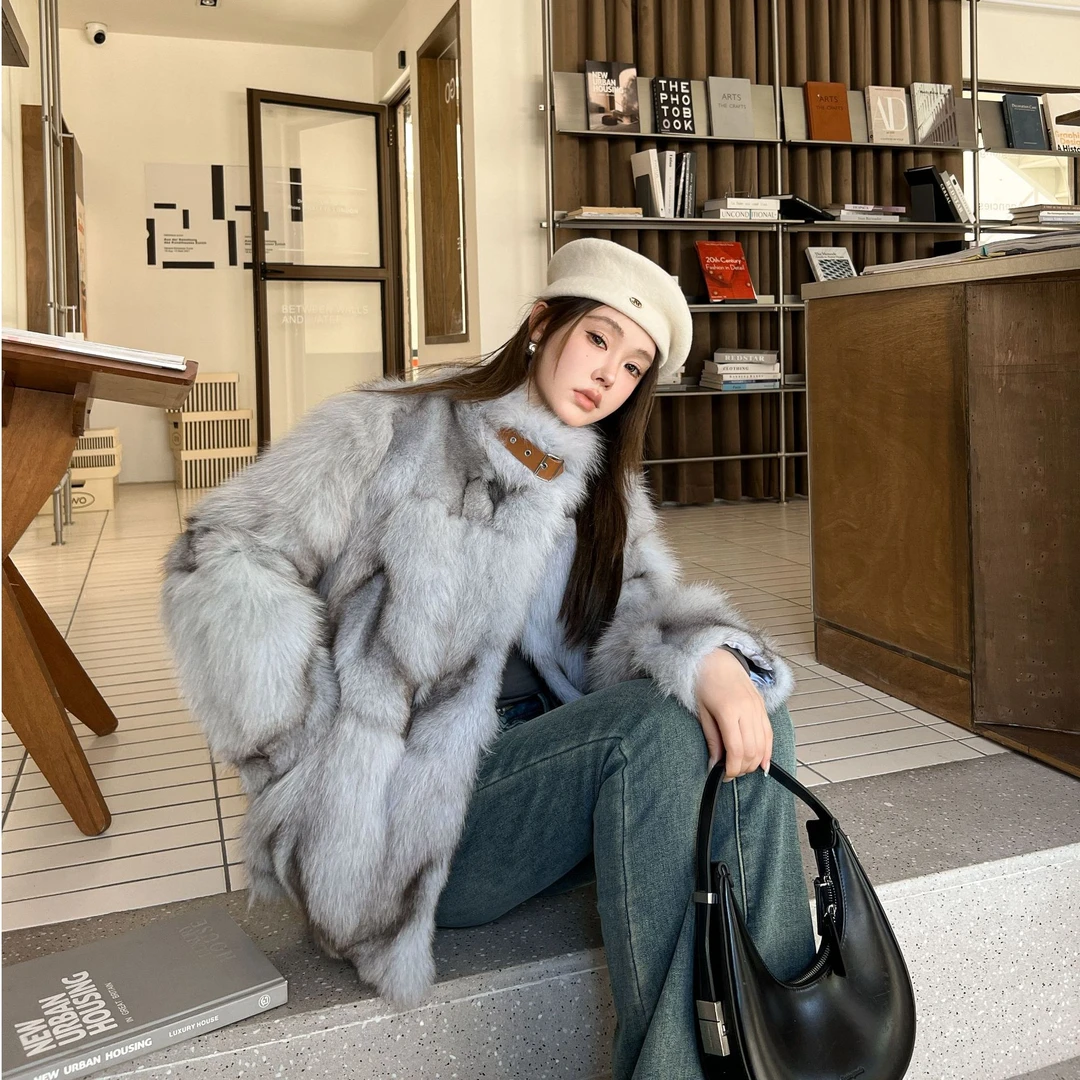 狐狸毛皮草冬款外套女中长立领2025美拉德新款海宁真皮真毛/2