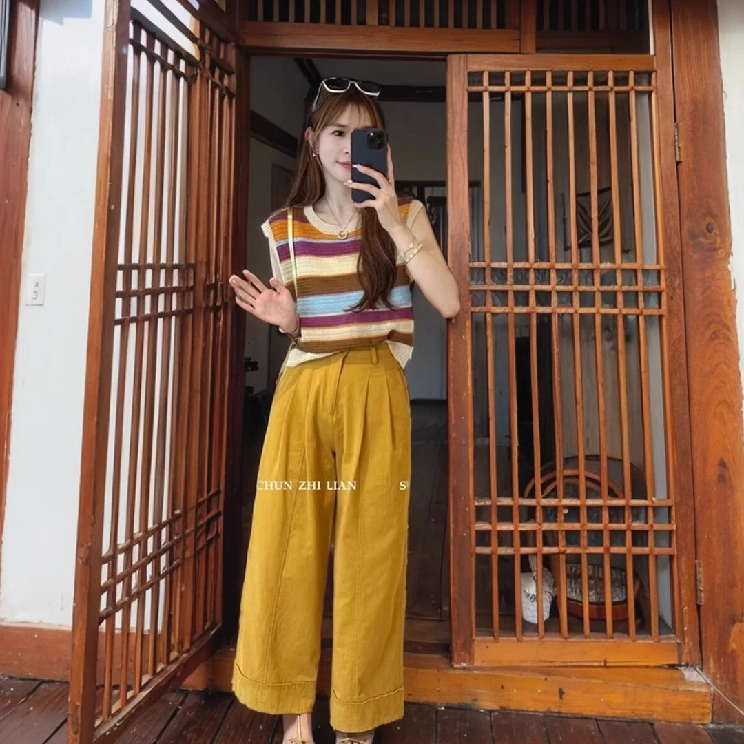 3002+9974夏装搭配针织短袖上衣阔腿裤减龄盐系炸街两件套女