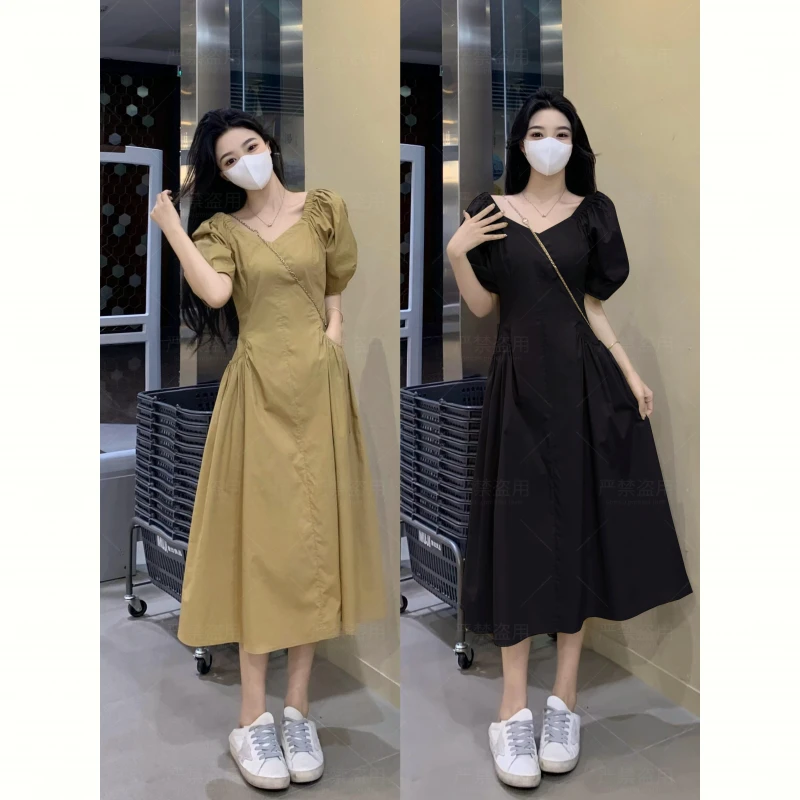 2024大码女夏新款法式小个子气质高级感收腰显瘦简约设计感连衣裙