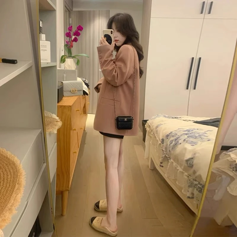 高级感玫瑰粉小个子西装外套女早秋装新款韩版宽松休闲西服上衣潮