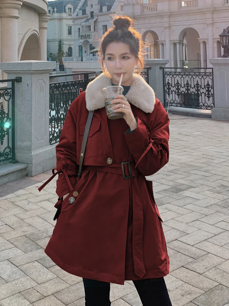 2001派克服女中长款秋冬季新款仿兔毛外套加绒加厚小个子棉服女