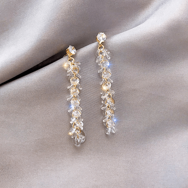铜合金耳饰 知秋】仙气水晶流苏耳环轻奢耳钉耳饰气质长款百搭耳坠