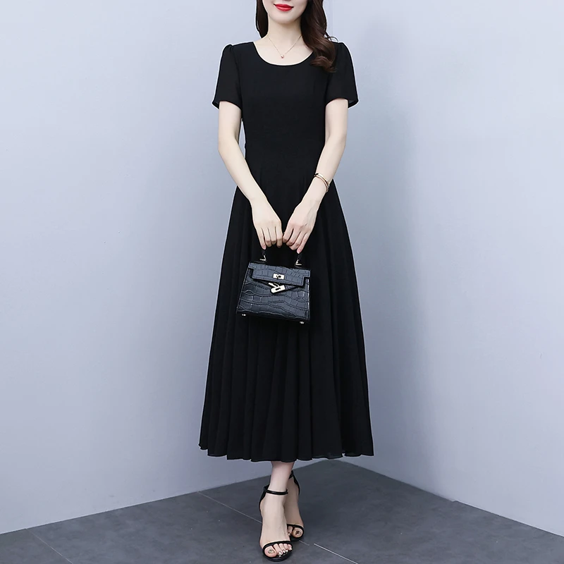 雪纺连衣裙女款2025夏季新款爆款黑色气质沙滩裙大摆显瘦长款裙子