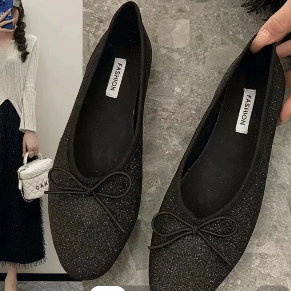 夏季新款重工时尚亮闪闪蝴蝶结包边拼色洋气减龄时尚休闲鞋-F4