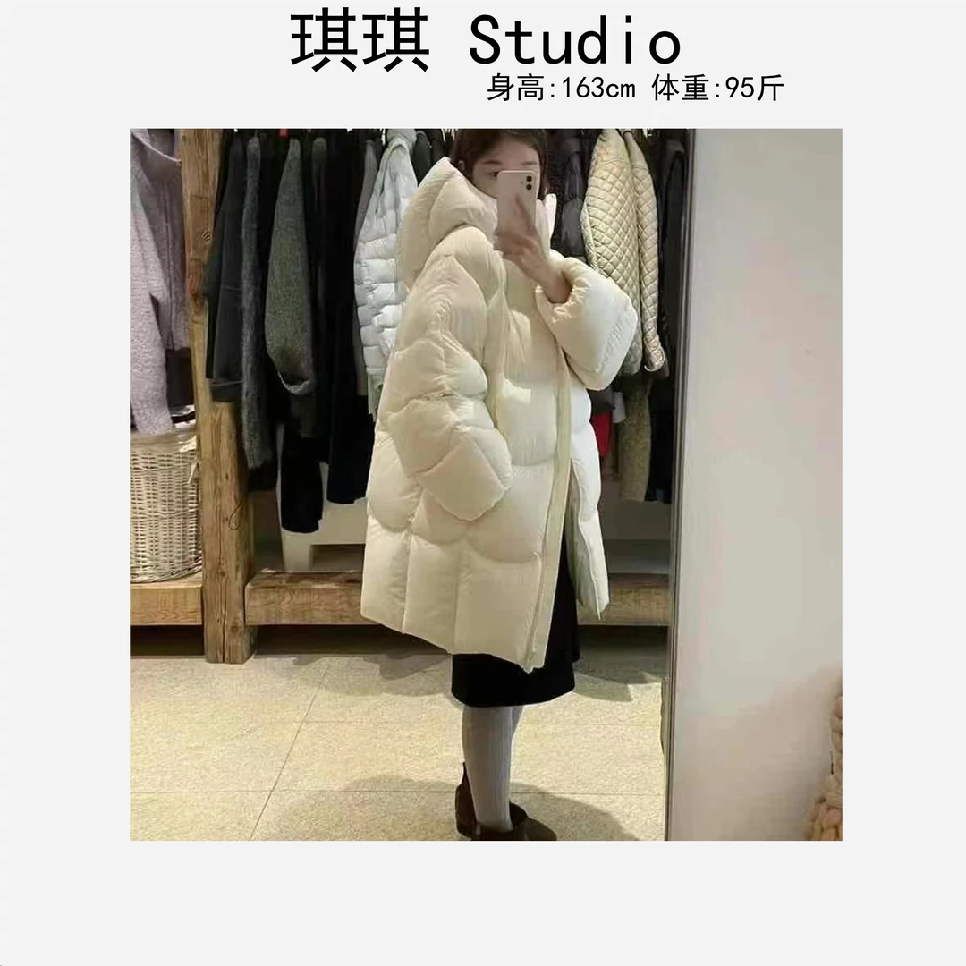 2024冬季新款连帽大板宽松气质时尚面包格子保暖减龄羽绒服外套-B