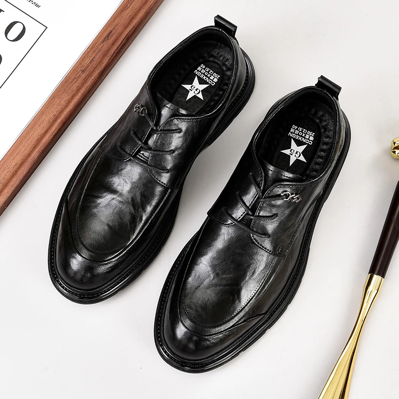 皮鞋男2025新款夏季透气潮流百搭男士软底软皮商务正装黑色休闲鞋